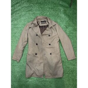 Zara Man Double Breasted Wool Blend Coat Small Brown Removable Liner